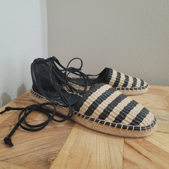 Sam Edelman Circus Lilly black stripe espadrille lace up flats - Picture 3 of 11